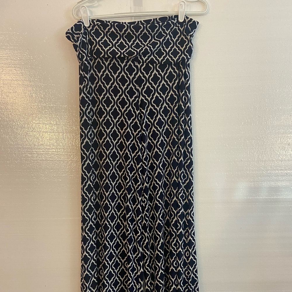 Pink coconut navy and white flowy wide leg pants L